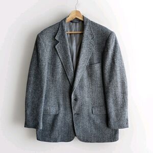 VTG Woolrich Harris Tweed Scottish Wool Blazer Herringbone Coat Gray Men's 44L